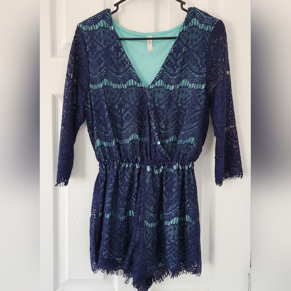 Xhilaration Lace Romper - navy blue/baby blue - Small